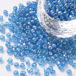 Aqua Round Glass Seed Beads, Transparent Colours Rainbow, Round, Aqua, 4mm