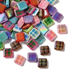 Квадрат Радужные переливающиеся напечатанные непрозрачные акриловые бусины, смешанный стиль, квадратный, 22x22x6 мм, отверстие : 3 мм