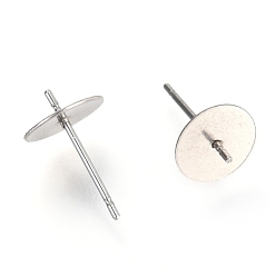 Stainless Steel Color Non-Tarnish 304 Stainless Steel Stud Earring Findings, for Half Drilled Beads, Stainless Steel Color, 13.5x6.3mm, Pin: 0.6mm