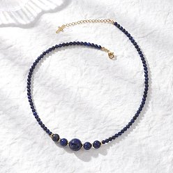 Ляпис-Лазурь Ожерелья из натуральных лазуритов с круглыми градуированными бусинами, с концевыми подвесками из нержавеющей стали, золотые, 15.59~15.75 дюйм (39.6~40 см)