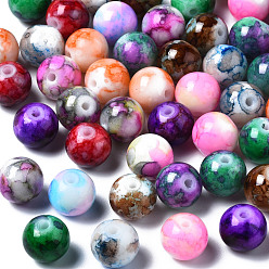 Mixed Color Baking Paint Opaque Solid Color Glass Beads, Imitation Jade, Round, Mixed Color, 8.5x8mm, Hole: 1.4mm