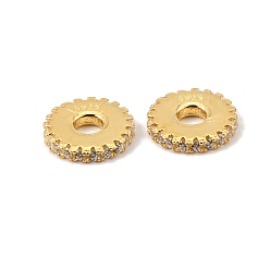 Real 18K Gold Plated 925 Sterling Silver Micro Pave Clear Cubic Zirconia Beads, Rack Plating, Long-Lasting Plated, Disc, with 925 Stamp, Real 18K Gold Plated, 8x1.3mm, Hole: 2mm