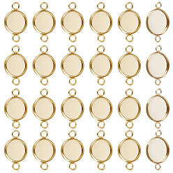 Real 18K Gold Plated 40Pcs 304 Stainless Steel Cabochon Connector Settings, Plain Edge Bezel Cups, Flat Round, Real 18K Gold Plated, Tray: 12mm, 21.5x14x2mm, Hole: 2.4mm