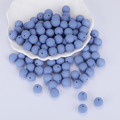 Light Steel Blue Round Silicone Focal Beads, Chewing Beads For Teethers, DIY Nursing Necklaces Making, Light Steel Blue, 15mm, Hole: 2mm