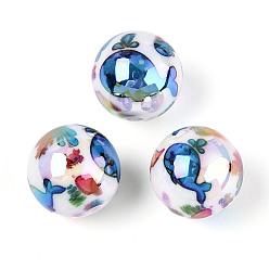 Whale Непрозрачные акриловые бусины с принтом в виде океана, круглые, AB цвет, кит, 15.9 мм, отверстие : 2.8 мм