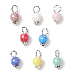 Платина 8 шт. перламутровые фарфоровые круглые подвески ручной работы, с железными петлями, платина, 13x6.5 мм, отверстие : 3 мм