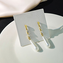 Золотой Женские серьги-гвоздики из сплава и латуни, со стразами, слеза, золотые, 65x8 мм