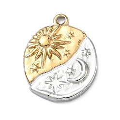 Золотой & Цвет Нержавеющей Стали Двухцветные 304 подвески из нержавеющей стали, плоская круглая подвеска в виде солнца, луны и звезды, ионное покрытие (ip), долговечный, золотые и нержавеющая сталь цвет, 23.5x18.5x3 мм, отверстие : 1.6 мм