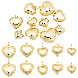 Real 18K Gold Plated 10Pcs 5 Styles Brass Pendants, Heart Charms, Real 18K Gold Plated, 15~26.5x15.5~25x8~15.5mm, Hole: 2~4.5mm, 2pcs/style