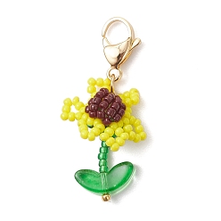 Желтый Подвесные украшения из акрила и стекла в виде семян подсолнечника, с цинковым сплавом застежками омаров коготь, желтые, 39 мм