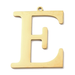 Letter E 304 подвески из нержавеющей стали, буквы, реальный 18 k позолоченный, ионное покрытие (ip), Письмо E, 40x31x1.4 мм, отверстие : 2 мм