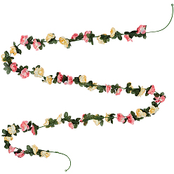 Colorful Plastic Artificial Rose Rattan, with Leaf, for Wedding Home Decoration, Colorful, 2500mm