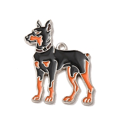 Black Alloy Enamel Pendants, Dog Charms, Light Gold, Black, 32x27x1.5mm, Hole: 1.5mm