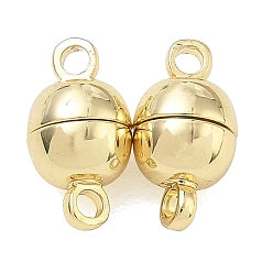 Real 18K Gold Plated Brass Magnetic Clasp with Loop, Round, Rack Plating, Long-Lasting Plated, Lead Free & Cadmium Free, Real 18K Gold Plated, 12x6mm, Hole: 1.7mm