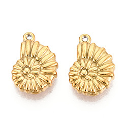 Real 18K Gold Plated 304 Stainless Steel Pendants, Ion Plating(IP), Conch Charm, Real 18K Gold Plated, 20x13.1x4mm, Hole: 1.4mm
