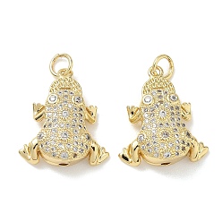 Настоящее золото 18K Кулон из латуни с прозрачным кубическим цирконием, без свинца и без кадмия, долговечный, стойки покрытие, лягушки, реальный 18 k позолоченный, 20x17.5x6.5 мм, отверстие : 3.6 мм