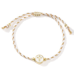 Бланшированный Миндаль Регулируемые браслеты ручной работы, плоские круглые, с крестообразным креплением, из смоляных бусин., Браслеты из полиэстеровой нити, сплетенные для женщин, бланшированный миндаль, 11.02 дюйм (28 см)