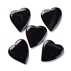Black Agate Natural Black Agate Pendants, Heart, 47x41x6mm, Hole: 2.2mm