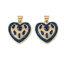 Plaqué 18K Or Véritable Pendentifs en laiton zircon cubique micro pavé bleu, avec émail bleu, charmes de coeur, réel 18 k plaqué or, 19.5x18x4.5mm, Trou: 5x3mm