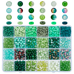 Зеленый Наборы для самостоятельного изготовления круглых и дисковых/плоских бусин, в том числе стеклянные бусины, Бусины из полимерной глины , зелёные, 6~6.5x1~6.5 мм, отверстие : 1.3~2 мм, 1848 шт / комплект