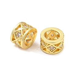 Золотой Латунные микро проложить Цирконий Европейский бисером, бусины с большим отверстием, долговечный, без свинца и без кадмия, полая колонна с ромбом, золотые, 8x5 мм, отверстие : 5 мм