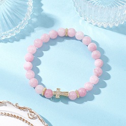 Другие Кварцы Браслеты из круглых бусин натурального кварца, Женские украшения с крестом из латуни с микропаве из кубических цирконий, внутренний диаметр: 2-3/8 дюйм (5.9 см)