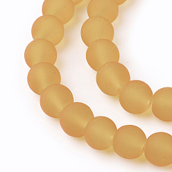 Goldenrod Transparent Glass Bead Strands, Frosted, Round, Goldenrod, 8mm, Hole: 1~1.6mm, about 99pcs/strand, 31.4 inch