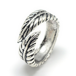 Antique Silver Adjustable Alloy Cuff Finger Rings, Leaf, Size 7, Antique Silver, 17mm