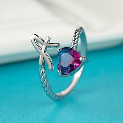 Letter A Латунные манжеты с буквами, кольца из натурального турмалина в форме сердца, платина, буква a, внутренний диаметр: 19 мм