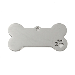 Нержавеющая Сталь Цвет Не тускнеющие 304 подвески из нержавеющей стали, лазерная резка, собачья кость с подвеской в виде отпечатка лапы, цвет нержавеющей стали, 19.5x40x1 мм, отверстие : 2 мм