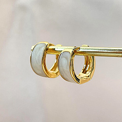 Белый Серьги-кольца из латуни с эмалью, кольцо, золотые, белые, 13x14 мм