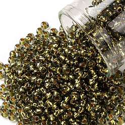 (758) Gold Lined Black Diamond Круглые бусины toho, японский бисер, (758) черный бриллиант в золотой оправе, 8/0, 3 мм, отверстие : 1 мм, Около 220 шт / 10 г