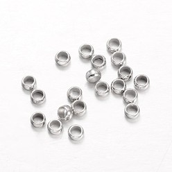 Platinum Rondelle Brass Crimp Beads, Platinum, 2.5x1.5mm, Hole: 1mm, about 10000pcs/200g