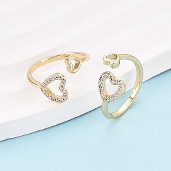 Настоящее золото 18K Манжеты из латуни с микро паве кубический цирконий для женщин, сердце, реальный 18 k позолоченный, внутренний диаметр: 18 мм