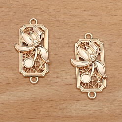 Light Gold Alloy Pendant Cabochons Setting, Rectangle with Flower, Light Gold, Tray: 4mm, 35x18mm, 50pcs/set