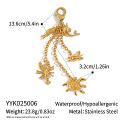 Золотой Пляжные подвесные украшения из нержавеющей стали, с карабин-лобстерами , рыба, крабы и омары, золотые, 136 мм