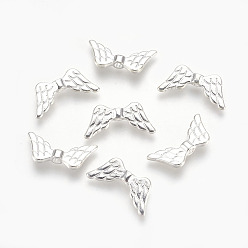 Серебро Сплавочные овальные бусины тибетского стиля , крыло, без кадмия, без никеля и без свинца, серебряные, 9x19x3 мм, отверстие : 2 мм