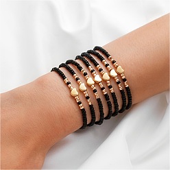 Черный 7шт. ccb браслеты из круглых бусин в форме сердца и стеклянных бусинок, женские браслеты, чёрные, внутренний диаметр: 2-3/8 дюйм (6 см)