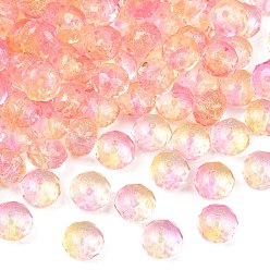 Light Salmon Two-Tone Transparent Acrylic Beads, Rondelle, with Glitter Powder, Faceted, Light Salmon, 10x8mm, Hole: 1.6mm, about 980pcs/500g