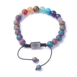 Натуральный Агат Чакра ювелирные изделия, браслеты из бисера натурального и синтетического смешанного камня, с естественным агата, Результаты сплава и нейлоновый шнур, прямоугольник с деревом, 52~76 мм