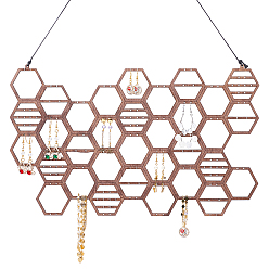 Camel Honeycomb Shape Beech Wood Earring Studs Displays, Jewelry Display Rack, Camel, 24.2x40x0.35cm, Hole: 3mm and 2mm