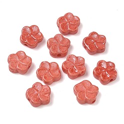 Light Coral Vintage Handmade Porcelain Beads, Fancy Antique Glazed Porcelain, Flower, Light Coral, 15x15x6mm, Hole: 2mm