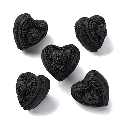 Черный Киноварь бисера, резные лакированные, сердце, чёрные, 22x22.5x22 мм, отверстие : 1.8 мм