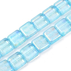 Светло-голубой Чешские прессованные стеклянные бусины, квадратный, светло-голубой, 10.5x10.5x5 мм, отверстие : 0.9 мм, около 80 шт / упаковка