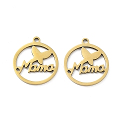 Золотой Ионное покрытие ко дню матери (ip) 201 подвески из нержавеющей стали, лазерная резка, кольцо с подвеской в виде бабочки и слова мама, золотые, 18x15x1 мм, отверстие : 1.4 мм