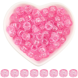 Ярко-Розовый 500шт. прозрачные пластиковые бусины, с блеском порошок, баррель, ярко-розовый, 9x6 мм, отверстие : 3.8 мм