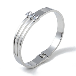 Stainless Steel Color 304 Stainless Steel & Glass Hollow Hinged Bangles for Women, Stainless Steel Color, Inner Diameter: 1-7/8x2-3/8 inch(4.9X6.1cm), 12mm