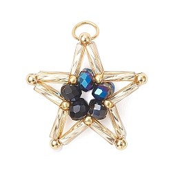 Разноцветный Подвески-звезды из стеклянного бисера, с 304 кольцами из нержавеющей стали, красочный, 24.5x25.5x9 мм, отверстие : 3.4 мм