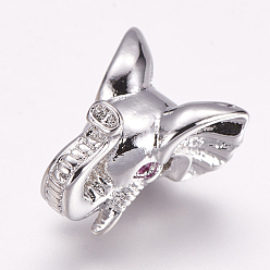 Платина Латунные микро проложить кубического циркония бусы, слон, платина, 15.5x12.5x10 мм, отверстие : 2 мм