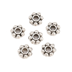 Античное Серебро Тибетском стиле сплав Шарики прокладки, цветок, античное серебро, 6x6x2 мм, отверстие : 1.6 мм